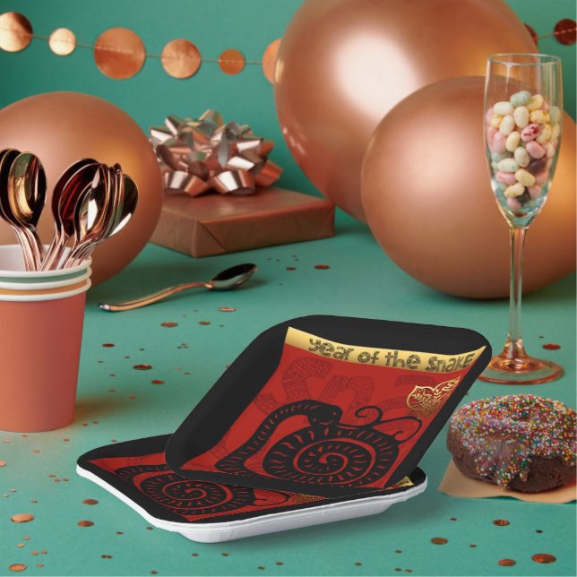 Assiettes En Carton Cute Snake chinois Année 2025 Zodiac Anniversaire  (Multi)