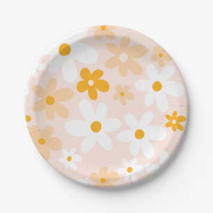 Assiettes En Carton Cute Super Boho rose Jaune Daisy