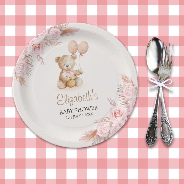 Assiettes En Carton Cute Teddy Bear Baby Shower Girl (Créateur téléchargé)