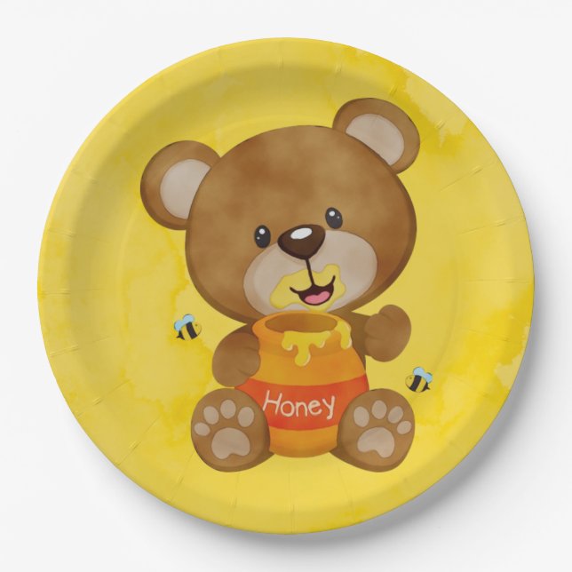 Assiettes En Carton Cute Teddy Bear Honey Bumblebee Baby shower (Devant)