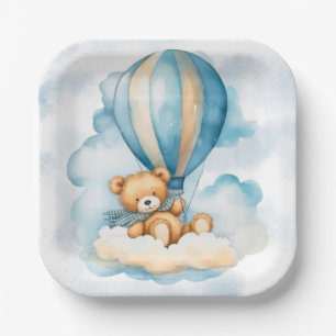 Assiettes En Carton Cute Teddy Bear Hot Air Balloons Baby shower garço