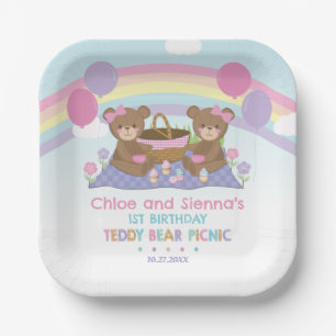 Assiettes En Carton Cute Teddy Bear Pique-nique Rainbow Twins Fille An