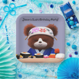 Assiettes En Carton Cute Teddy Bear Sushi Chef Fête d'anniversaire