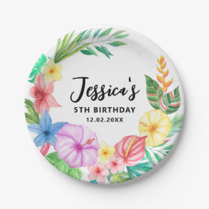 Assiettes En Carton Cute Tropical Floral Wreath Summer Anniversaire