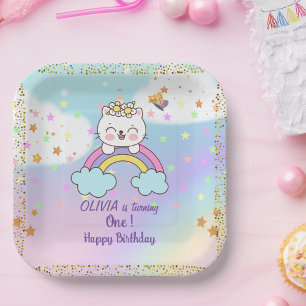 Assiettes En Carton Cute Unicorn Chat Rainbow Girl 1er anniversaire fê