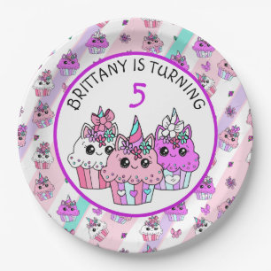 Assiettes En Carton Cute Unicorn Cupcakes Fille anniversaire