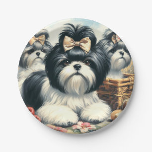 Assiettes En Carton Cute Vintage peinture Shih-Tzu
