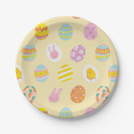Assiettes En Carton Cute Watercolor Egg Pattern Yellow Kids Birthday