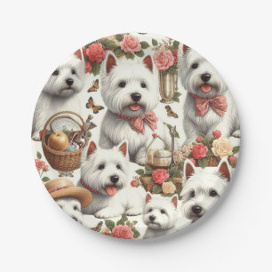 Assiettes En Carton Cute West Highland White Terrier sans fil