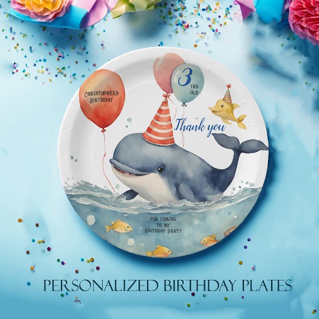 Assiettes En Carton Cute Whale Boys Personnalisé Anniversaire Merci (Créateur téléchargé)