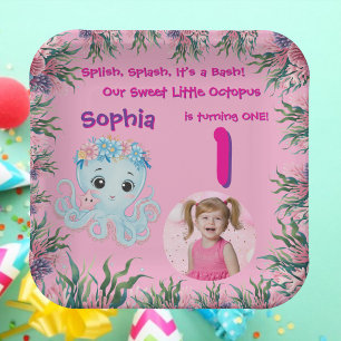 Assiettes En Carton Cute Whimsical Floral Octopus Fille Anniversaire