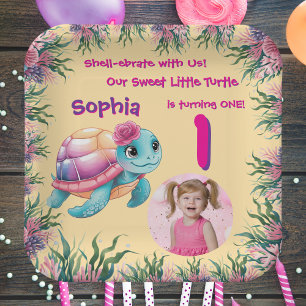 Assiettes En Carton Cute Whimsical Floral Tortue Girl Anniversaire