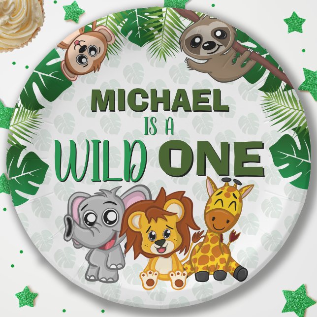 Assiettes En Carton Cute Wild One Jungle Safari Animaux premier annive (Créateur téléchargé)