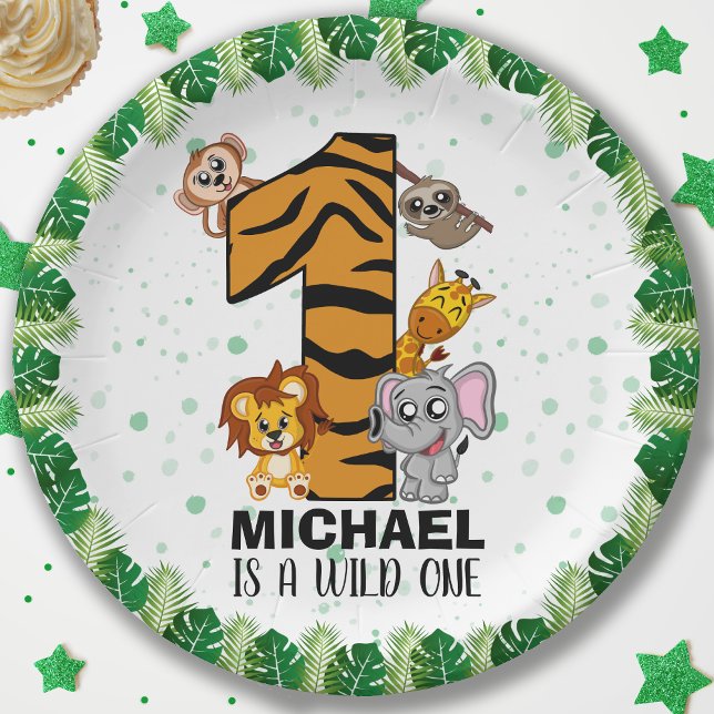 Assiettes En Carton Cute Wild One Safari Jungle Animaux Premier Annive (Créateur téléchargé)