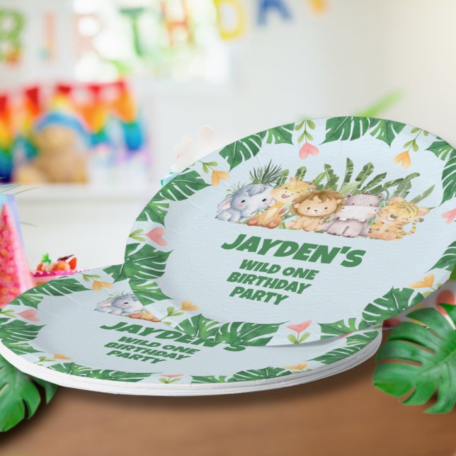 Assiettes En Carton Cute Wild One Tropical Jungle Safari Animaux (Créateur téléchargé)