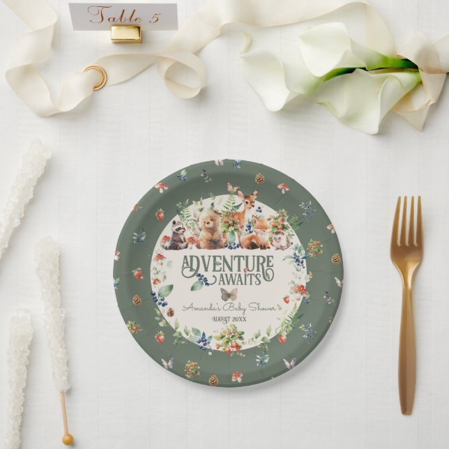 Assiettes En Carton Cute Woodland Animal Adventure Baby shower neutre (Mariage)