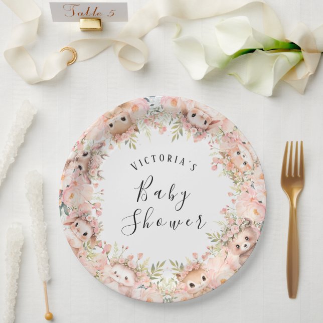 Assiettes En Carton Cute Woodland Animaux Nom personnalisé (Mariage)
