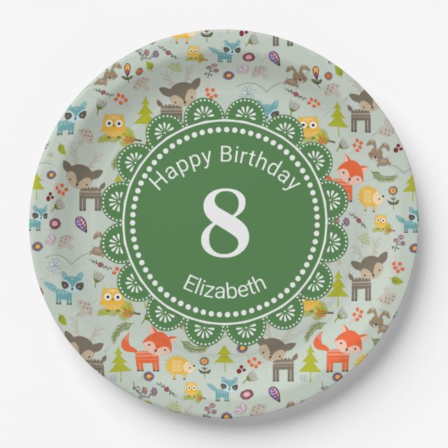 Assiettes En Carton Cute Woodland Créatures Motif animal Anniversaire (Devant)
