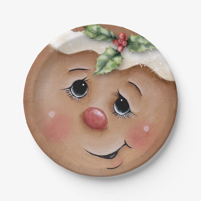 Assiettes En Carton Cutie de pain d'épices Joyeux Noël (Devant)