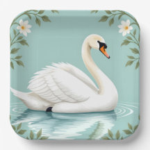Cygne blanc élégant floral bleu