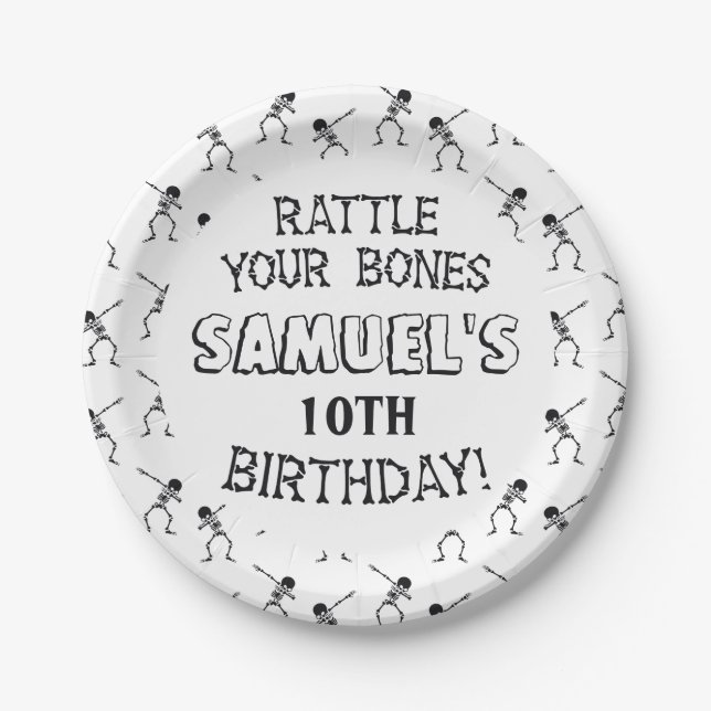 Assiettes En Carton Dabbing Skeleton Halloween Joyeuse fête d'annivers (Devant)