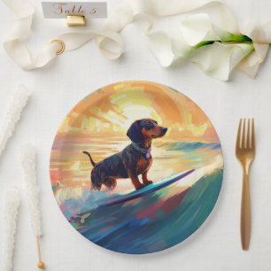 Assiettes En Carton Dachshund Beach Surf Peinture