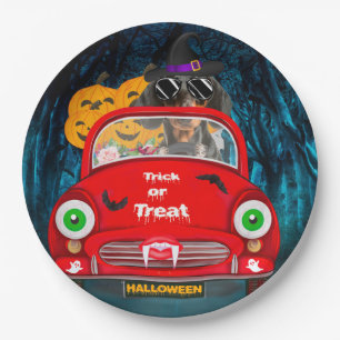 Assiettes En Carton Dachshund Chien voiture voiture effrayant Hallowee