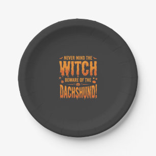 Assiettes En Carton Dachshund Halloween Sorcière Avertissement Typogra