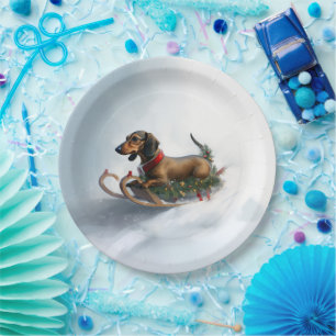 Assiettes En Carton Dachshund hiver neige de Noël