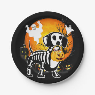 Assiettes En Carton Dachshund Skeleton Halloween Joyeux cadeau Citroui