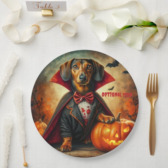 Assiettes En Carton Dachshund Vampire Halloween (Mariage)