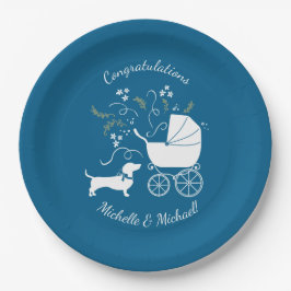 Assiettes En Carton Dachshund Wiener Chien Baby shower Blue Boy