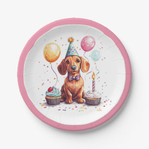 Assiettes En Carton Dachshunds d'anniversaire