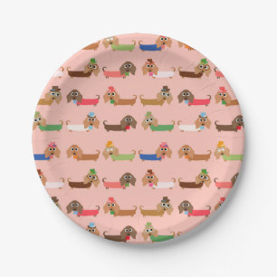 Assiettes En Carton Dachshunds sur rose