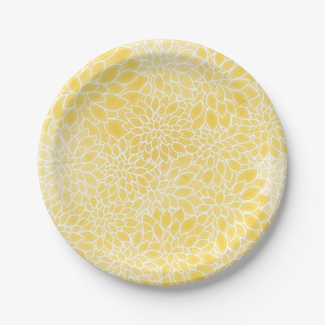 Assiettes En Carton Dahlias jaune pastel (Devant)