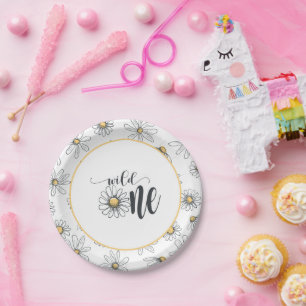 Assiettes En Carton Daisy Anniversaire - Wild One - Blanc