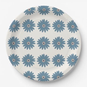 Assiettes En Carton Daisy Bleue Et Crème
