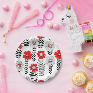 Assiettes En Carton Daisy dooda en rouge et noir