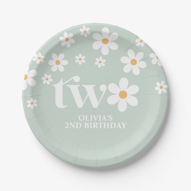 Assiettes En Carton Daisy floral 2E anniversaire (Devant)