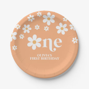 Assiettes En Carton Daisy floral abricot 1er anniversaire