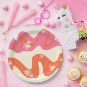 Assiettes En Carton Daisy Groove - Rose, orange et crème