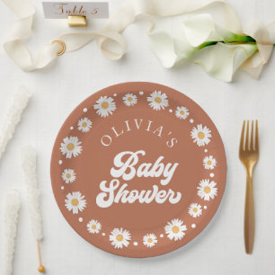 Assiettes En Carton Daisy Retro Baby shower neutre genre
