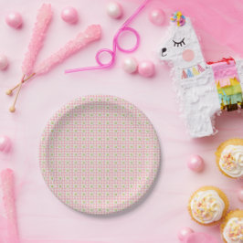 Assiettes En Carton Daisy Rows on Pink Gingham