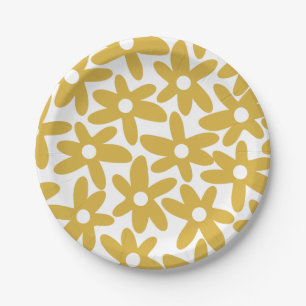 Assiettes En Carton Daisy Time Joli Rétro Moderne Fleurs de moutarde