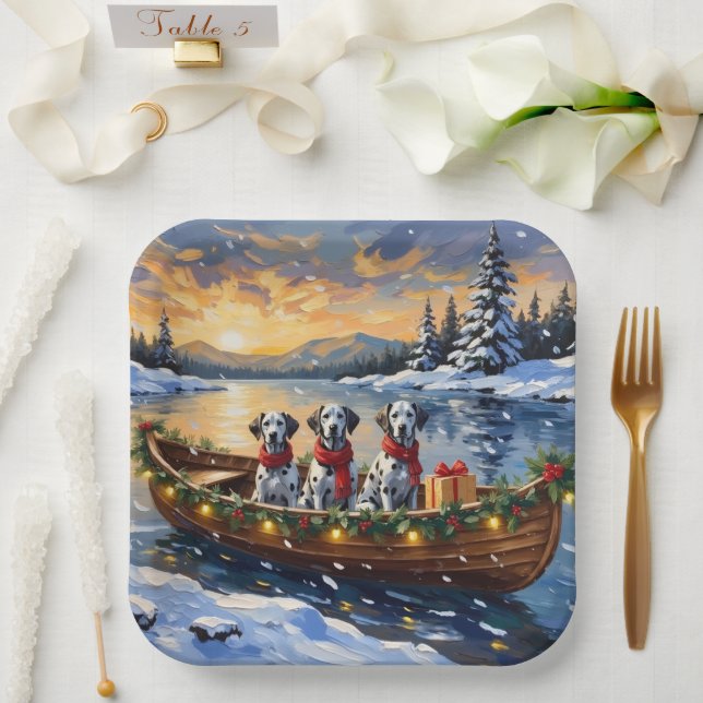 Assiettes En Carton Dalmatian Christmas Boat Holiday (Mariage)