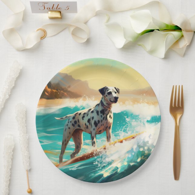 Assiettes En Carton Dalmation Plage Surf Peinture (Mariage)