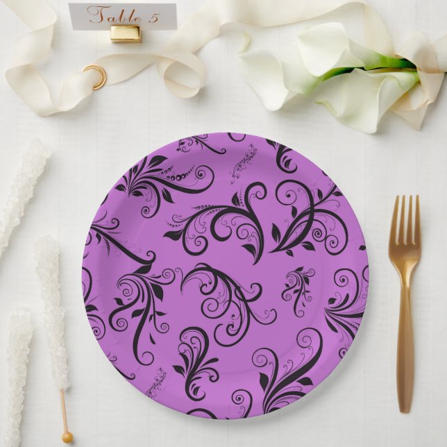 Assiettes En Carton Damask Patch, Purple Damask, Français Damask (Mariage)