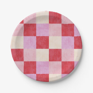 Assiettes En Carton damier valentine plaid rouge crème rose preppy