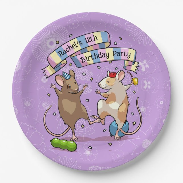 Assiettes En Carton Dancing Mice Ajouter Le Nom Joyeux Anniversaire Fê (Devant)