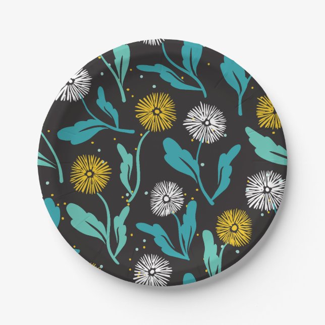 Assiettes En Carton Dandelion de printemps Fleurs et design Feuille (Devant)